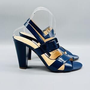 J Crew Shoes Womens 9.5 Navy Blue Patent Leather Sandals High Heels Italy